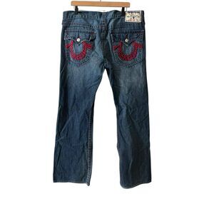 True Religion Vintage Y2K‎ Embroidered Spell Out Dark Wash Bootcut Jeans W38
